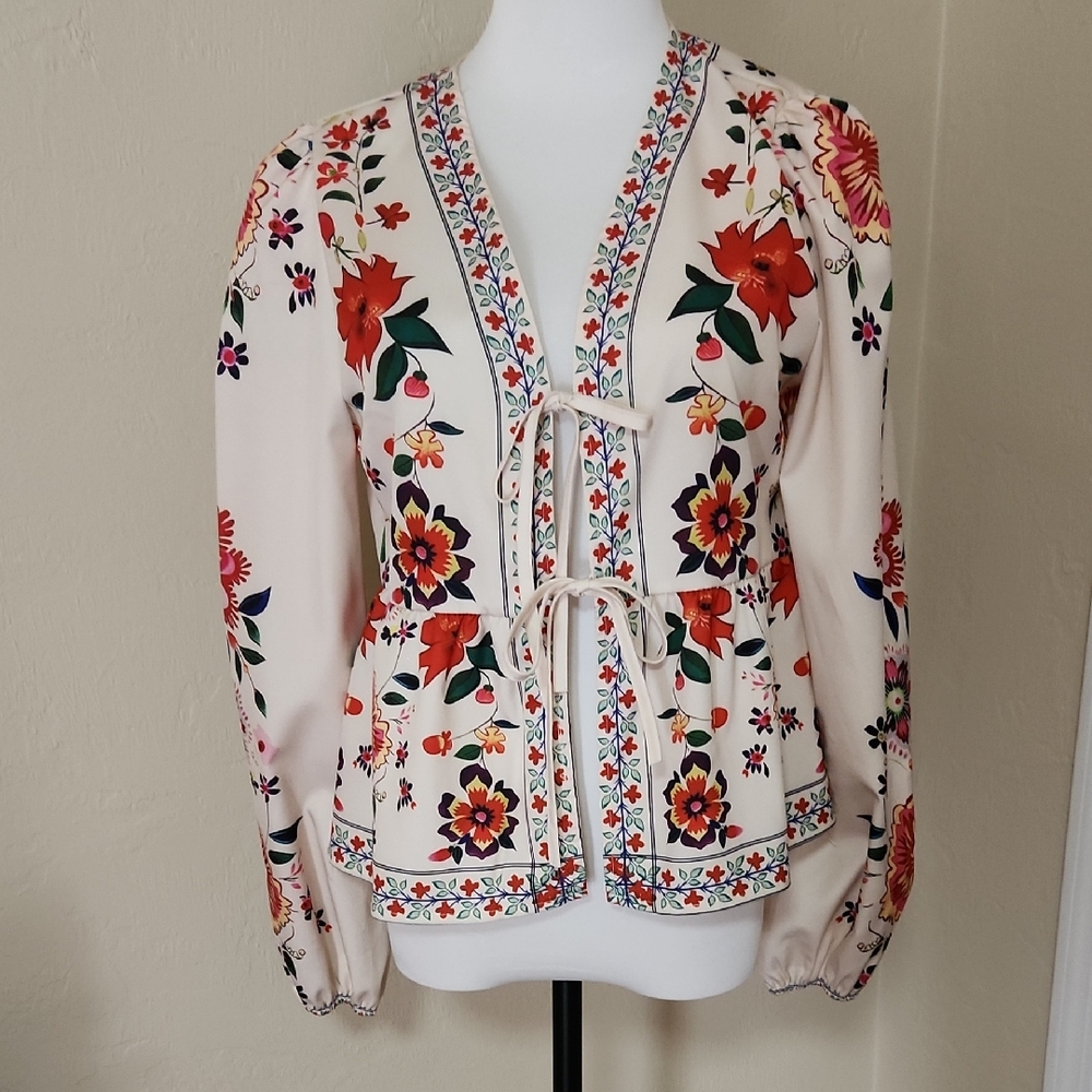SHEIN Floral Print Crop Top - Red and Cream